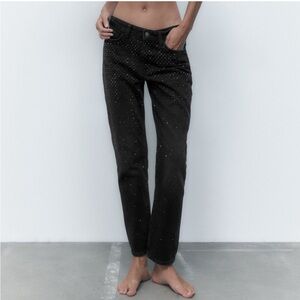 NEW !! Zara black Rhinestone mid waist jeans